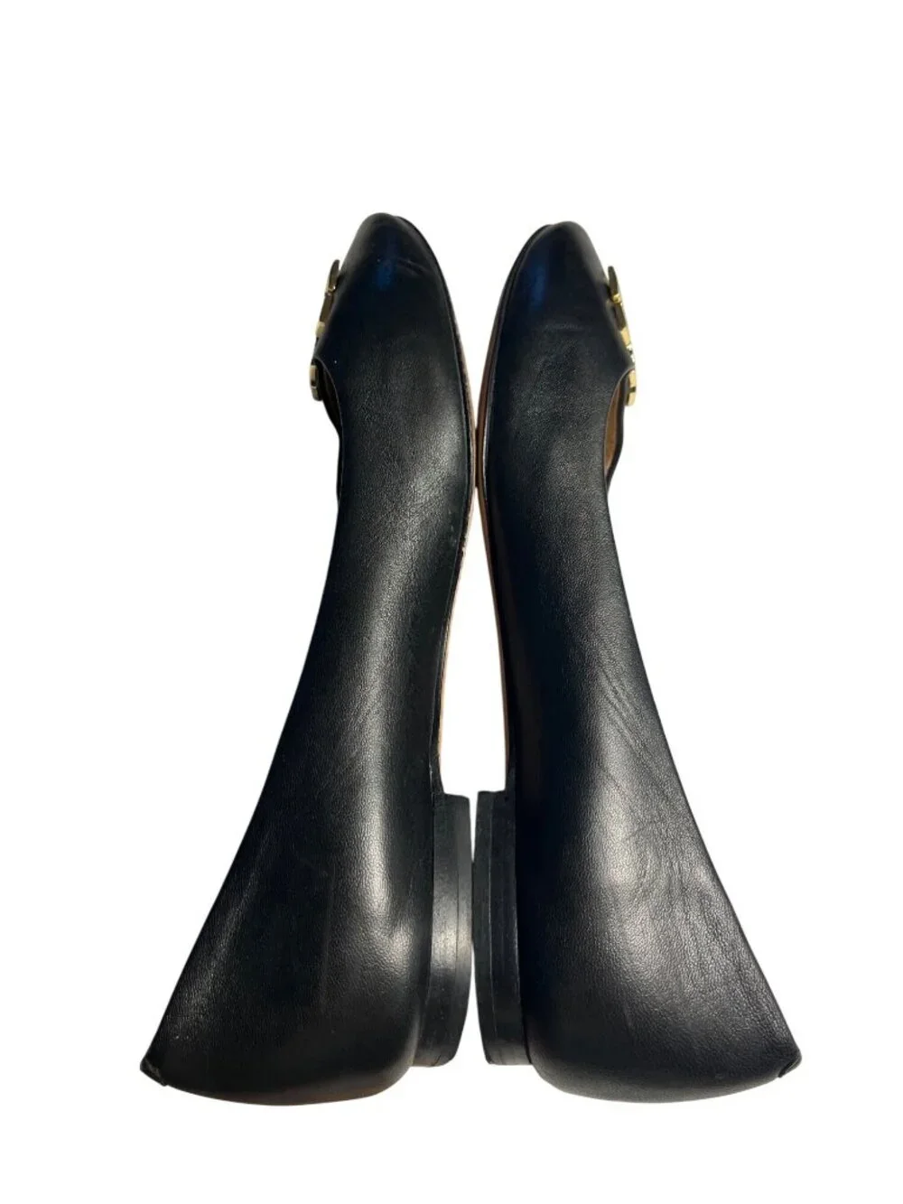 Tory Burch Black Leather Logo Ballet Flats Womens Size 8M With Gold Hardware